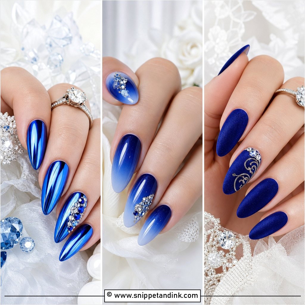 20 Royal Blue Wedding Nails for Bold Bridal Glamour Looks