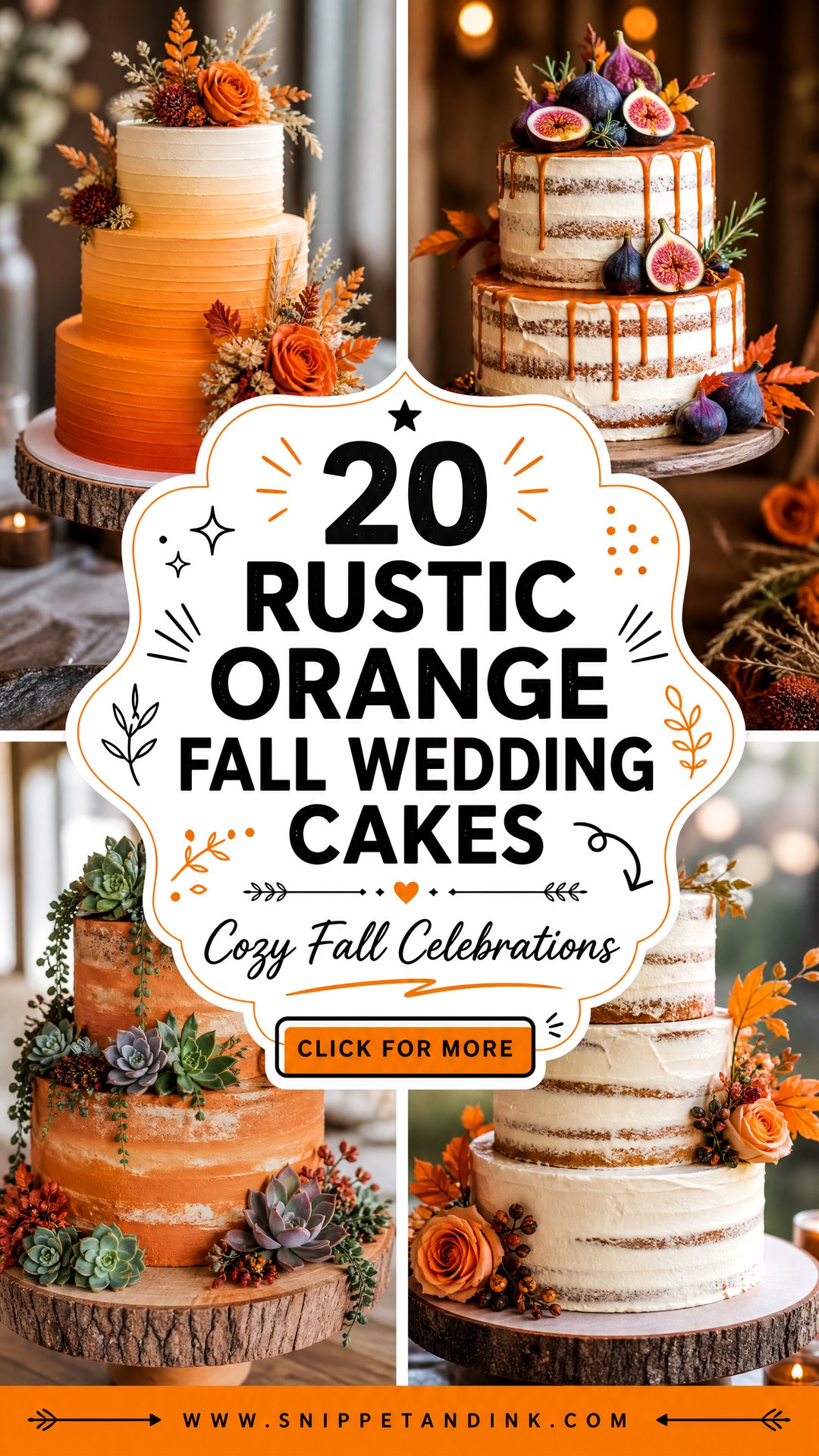 20 Rustic Orange Fall Wedding Cakes for Cozy Celebrations - 20 Rustic Orange Fall Wedding Cakes for Cozy Celebrations
