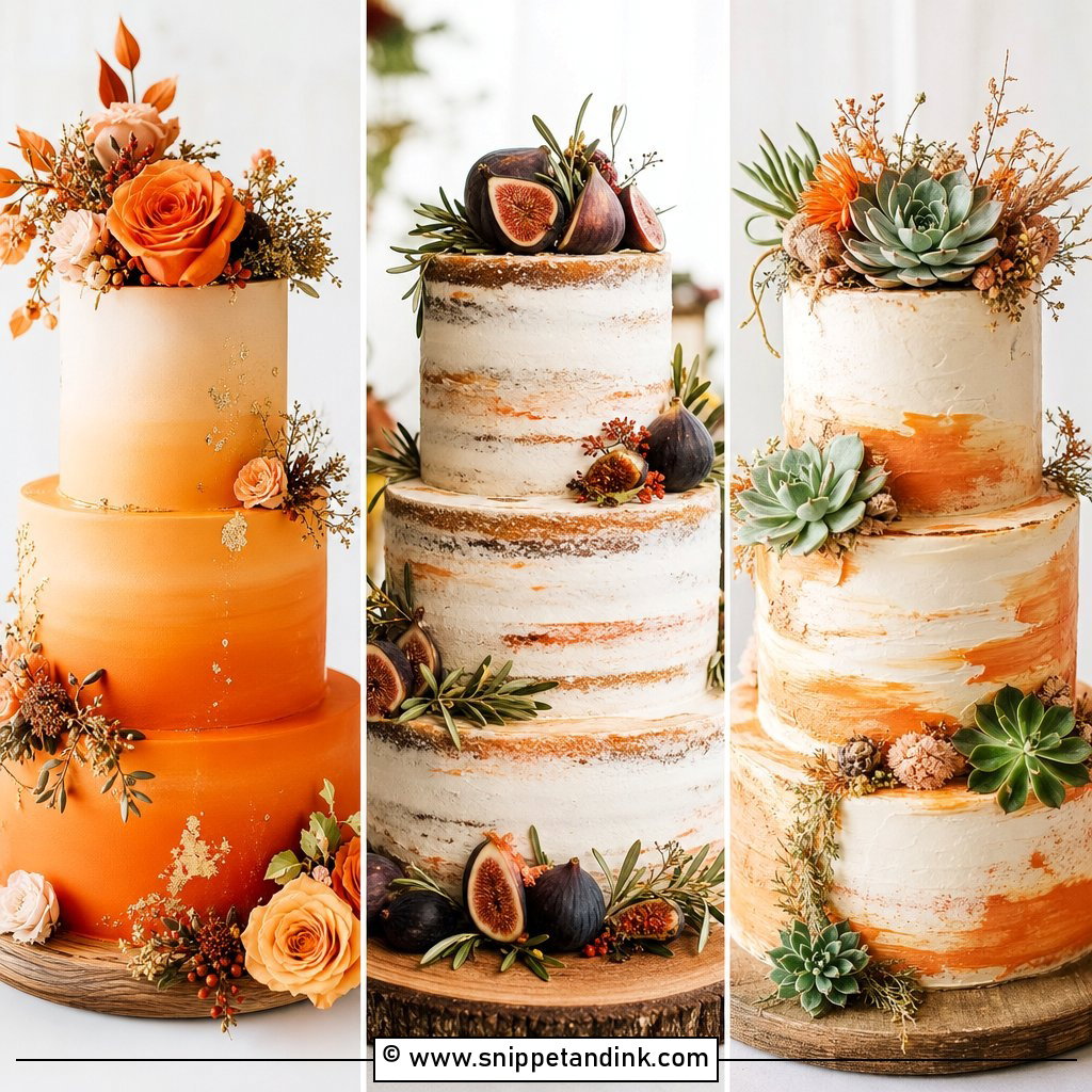 20 Rustic Orange Fall Wedding Cakes for Cozy Celebrations