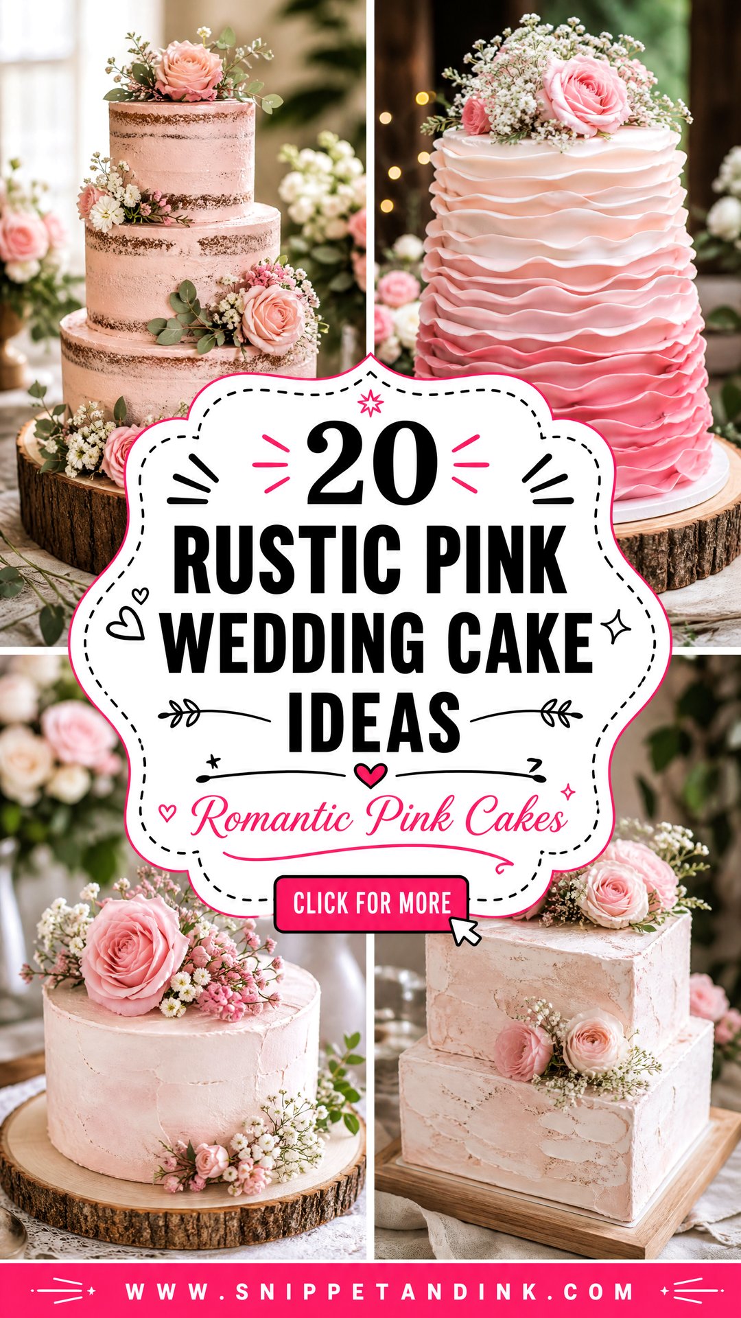 20 Rustic Pink Wedding Cake Ideas for Romantic Brides - 20 Rustic Pink Wedding Cake Ideas for Romantic Brides