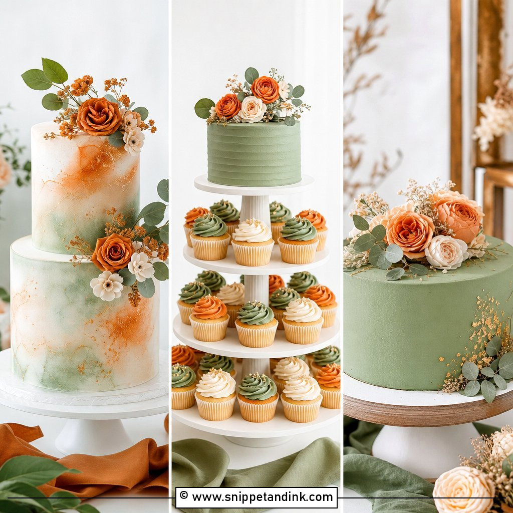 20 Sage Green and Burnt Orange Wedding Cake Ideas