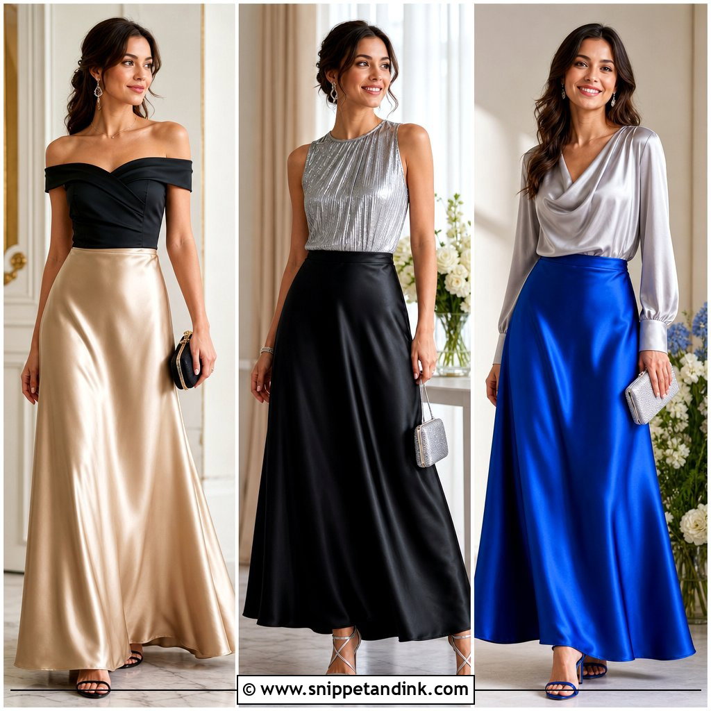 20 Satin Skirt Wedding Outfit Ideas for Truly Elegant Guests