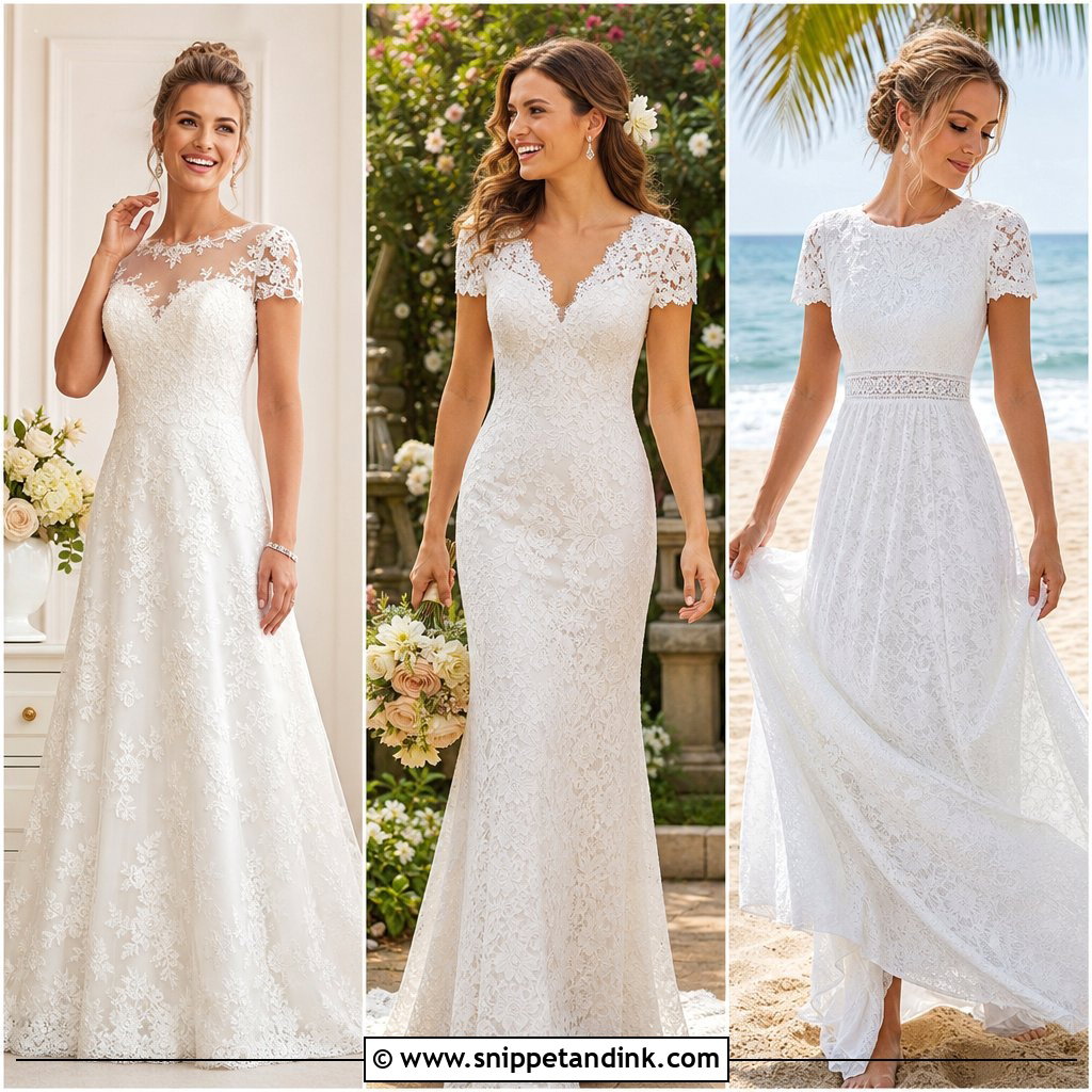 20 Short Sleeve Lace Wedding Dress Ideas for Romantic Brides