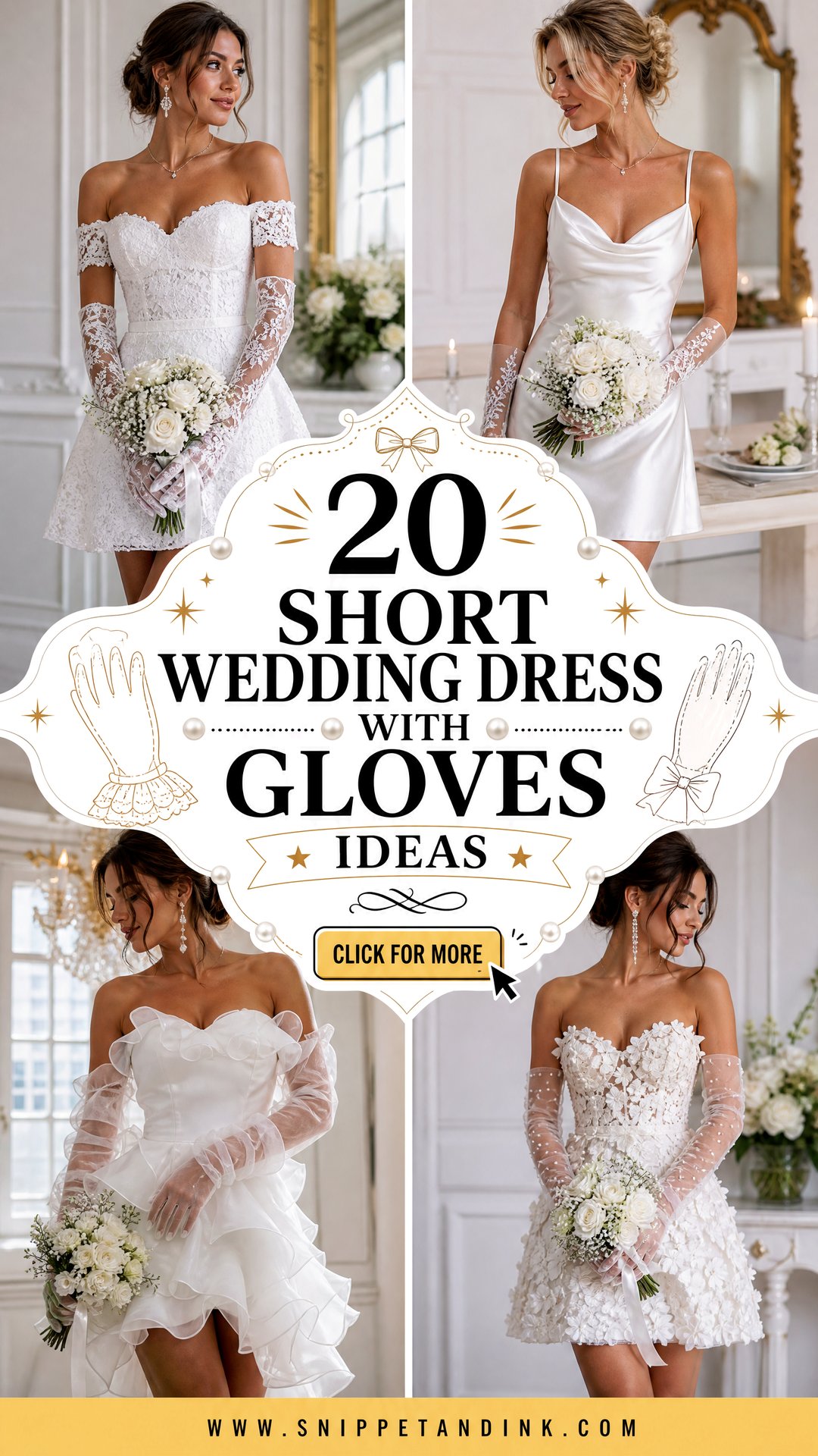 20 Short Wedding Dress with Gloves Ideas for Chic Bridal Style - 20 Short Wedding Dress with Gloves Ideas for Chic Bridal Style