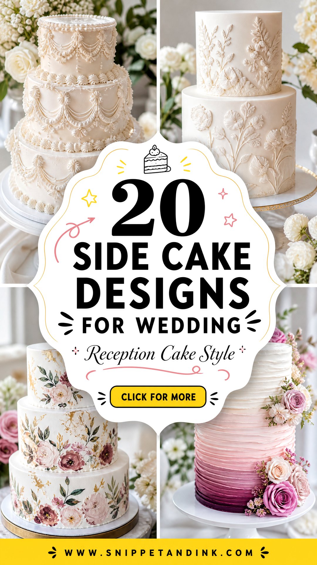 20 Side Cake Designs for Wedding Receptions Guests Love - 20 Side Cake Designs for Wedding Receptions Guests Love