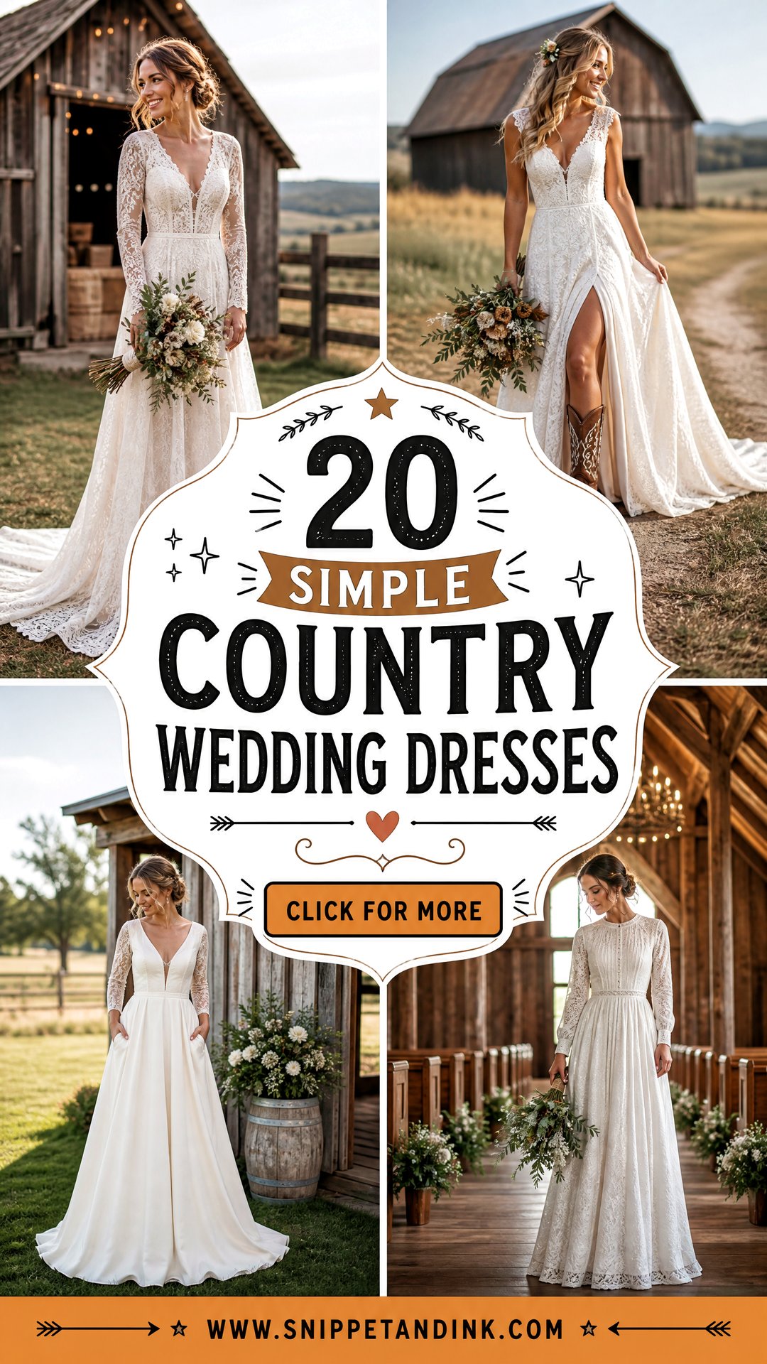 20 Simple Country Wedding Dresses for Rustic Romantic Brides - 20 Simple Country Wedding Dresses for Rustic, Romantic Brides