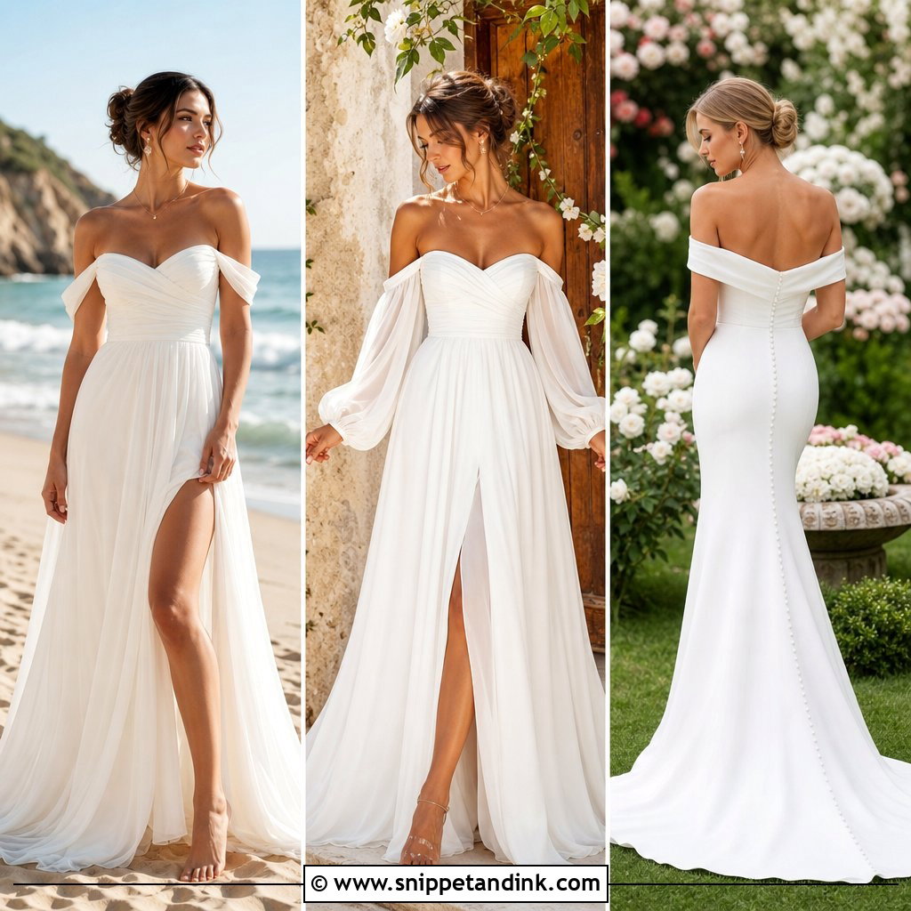 20 Simple Long Wedding Dress With Off the Shoulder Sleeves-Chic