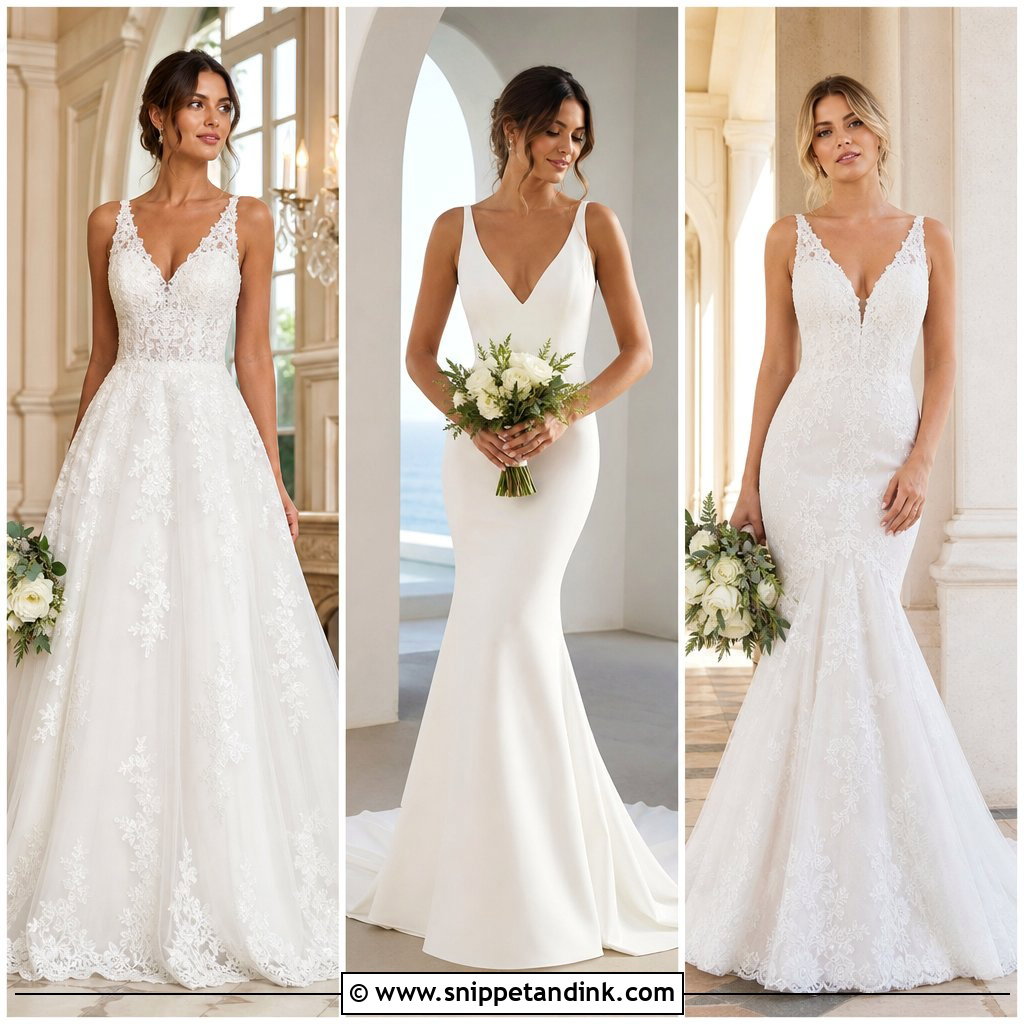 20 Simple V Neck Wedding Dress Ideas for Elegant Brides