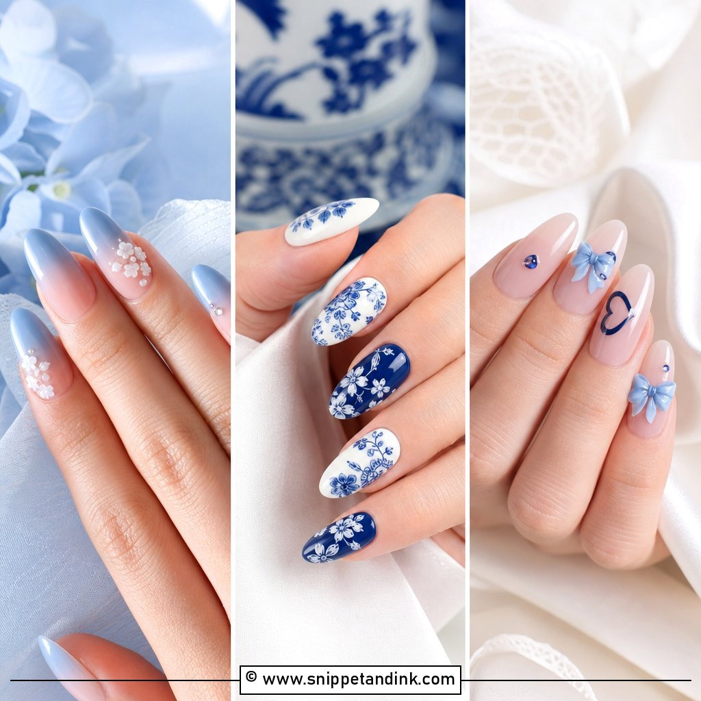 20 Something Blue Wedding Nails for a Chic Bridal Touch