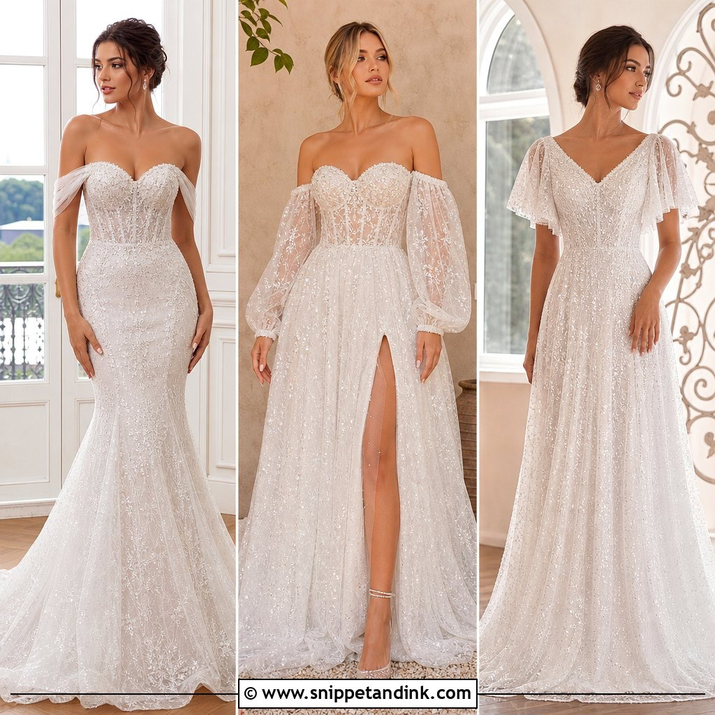 20 Sparkly Wedding Dress with Sleeves for Winter Brides