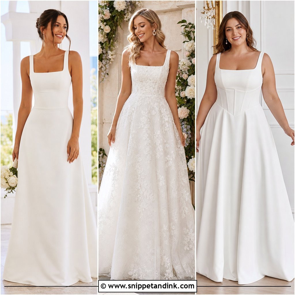 20 Square Neck A Line Wedding Dress Ideas for Modern Brides