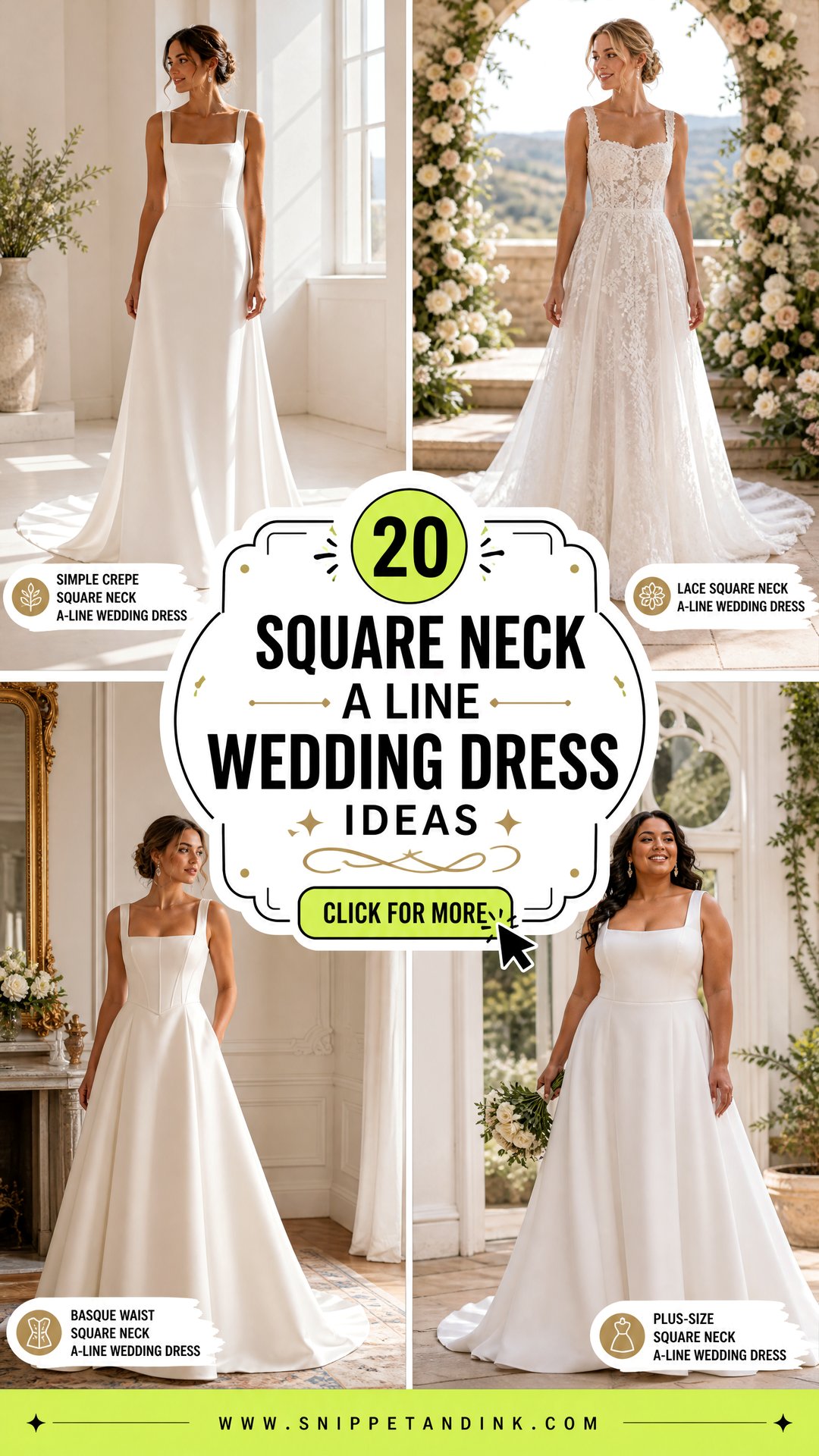 20 Square Neck A Line Wedding Dress Ideas for Modern Brides - 20 Square Neck A Line Wedding Dress Ideas for Modern Brides