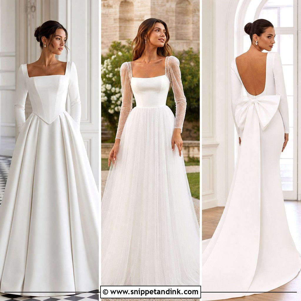 20 Square Neck Long Sleeve Wedding Dress Ideas for Elegant Brides