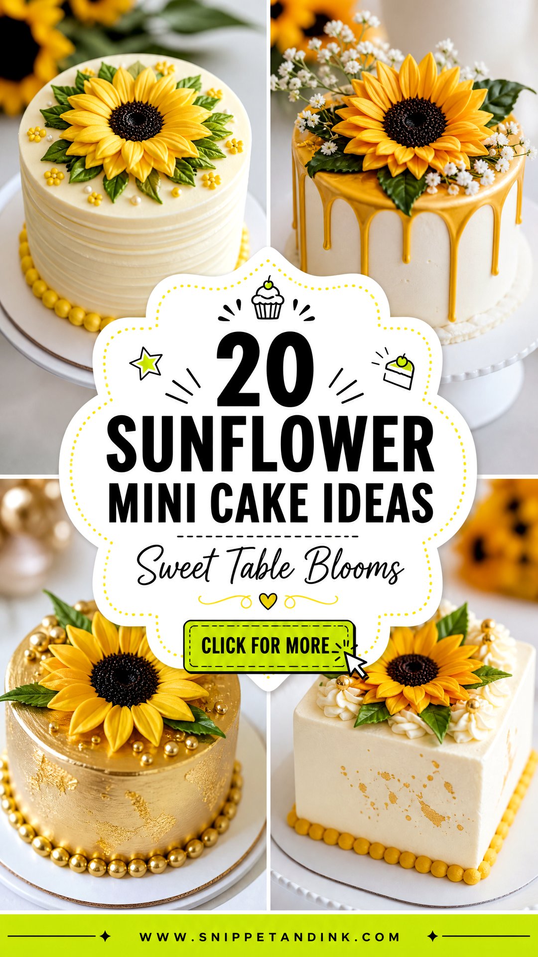 20 Sunflower Mini Cake Ideas for Wedding Dessert Tables - 20 Sunflower Mini Cake Ideas for Wedding Dessert Tables