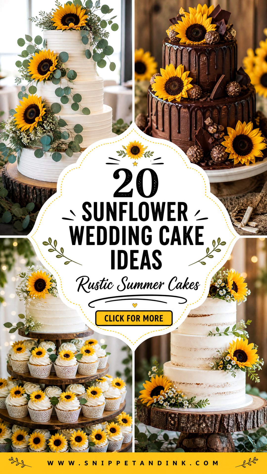 20 Sunflower Wedding Cake Ideas for Rustic Summer Brides - 20 Sunflower Wedding Cake Ideas for Rustic Summer Brides