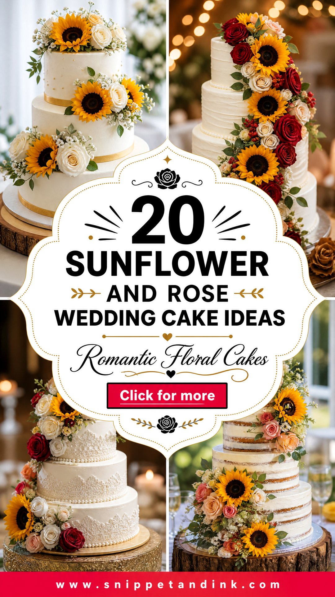 20 Sunflower and Rose Wedding Cake Ideas for Romance - 20 Sunflower and Rose Wedding Cake Ideas for Romance