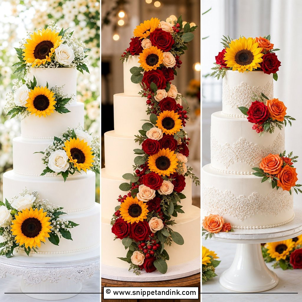 20 Sunflower and Rose Wedding Cake Ideas for Romance