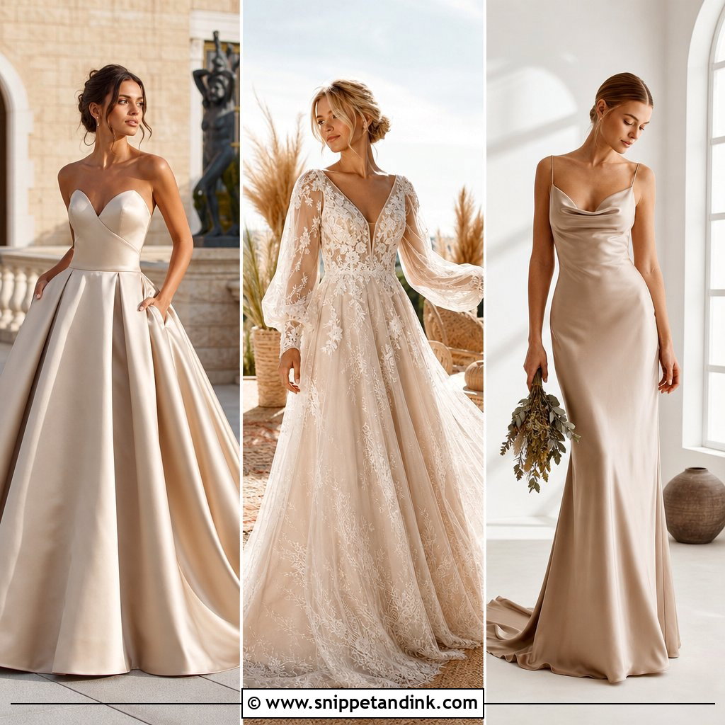 20 Tan Wedding Dress Ideas for Warm, Modern Bridal Style
