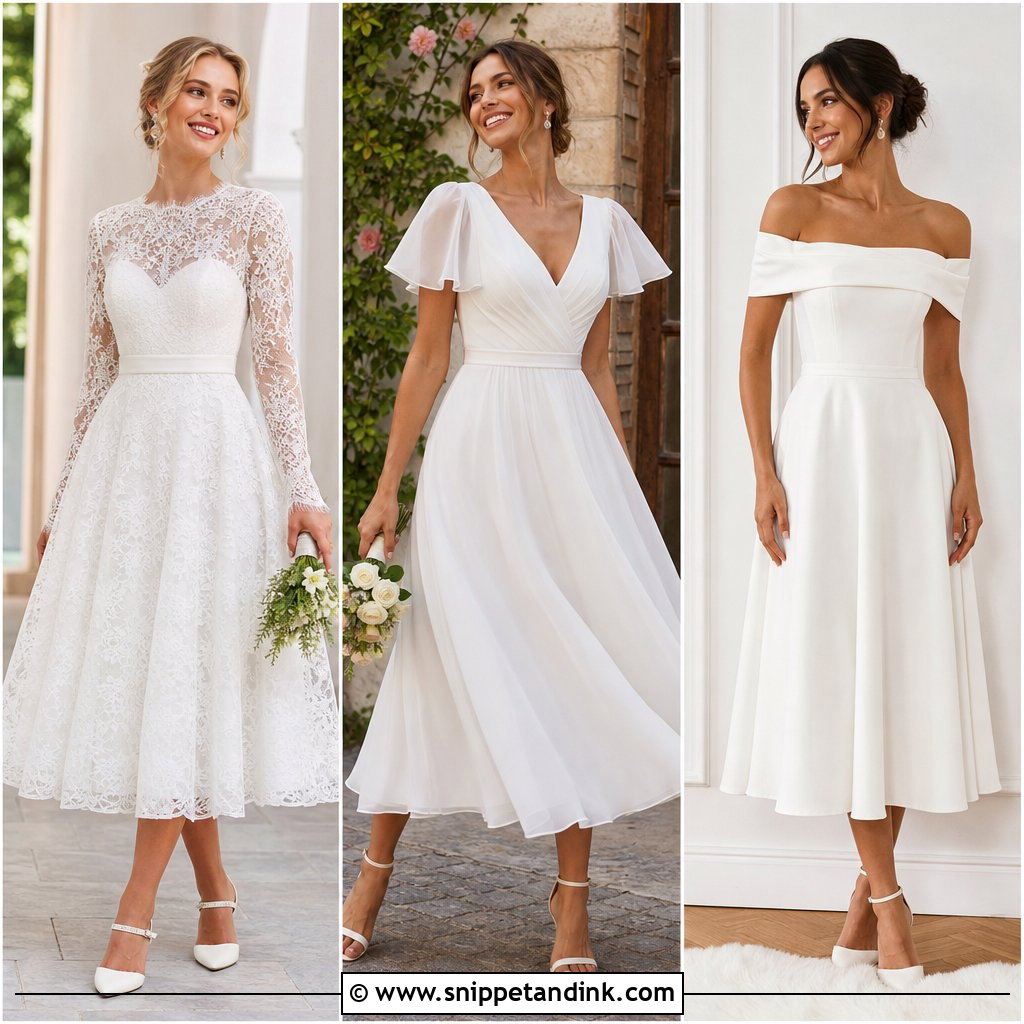 20 Tea Length Wedding Dress with Sleeves for Elegant Brides