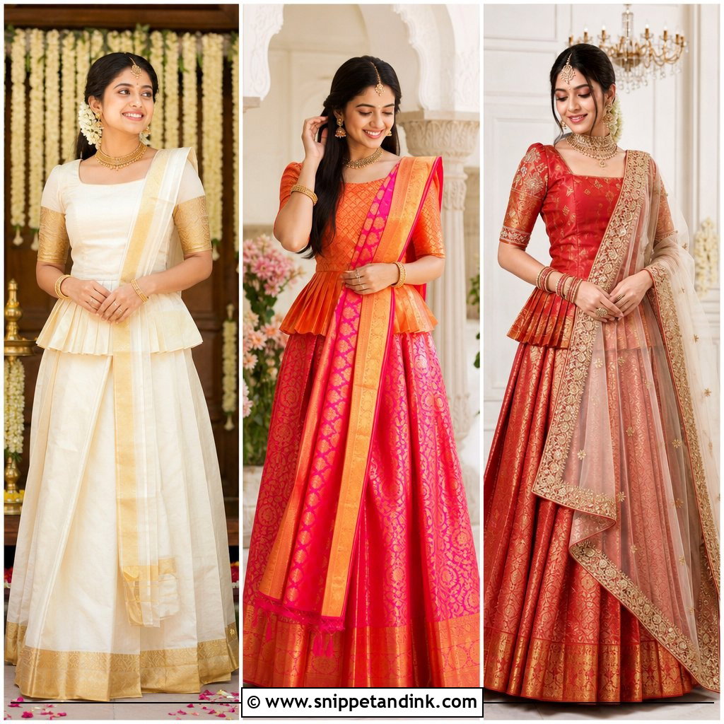 20 Thavani Styles for Wedding for Elegant South Indian Brides