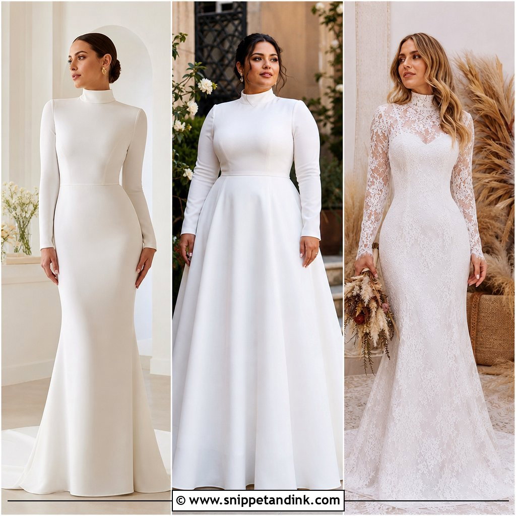20 Turtle Neck Wedding Gown Ideas for Chic Winter Brides