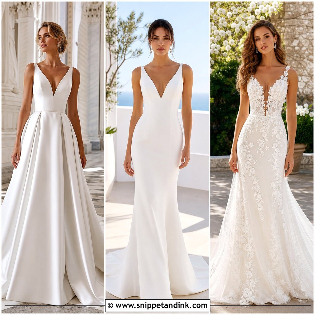 20 V Cut Wedding Dress Ideas for an Elegant Bridal Look