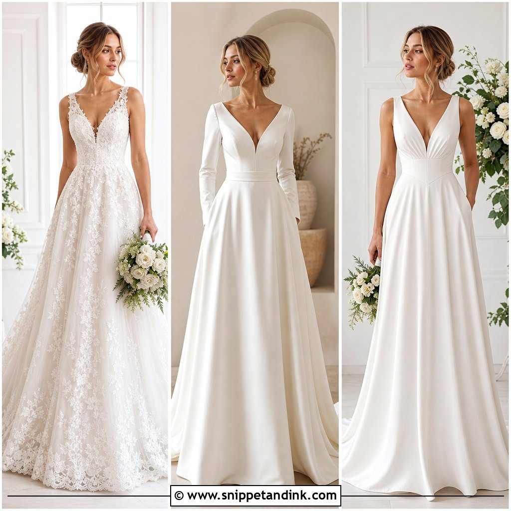 20 V Neck A Line Wedding Dress Ideas for Flattering Style