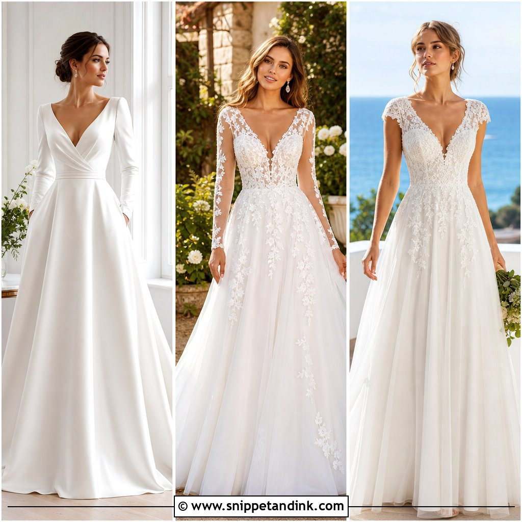 20 V Neck Wedding Dress with Sleeves for Elegant Brides