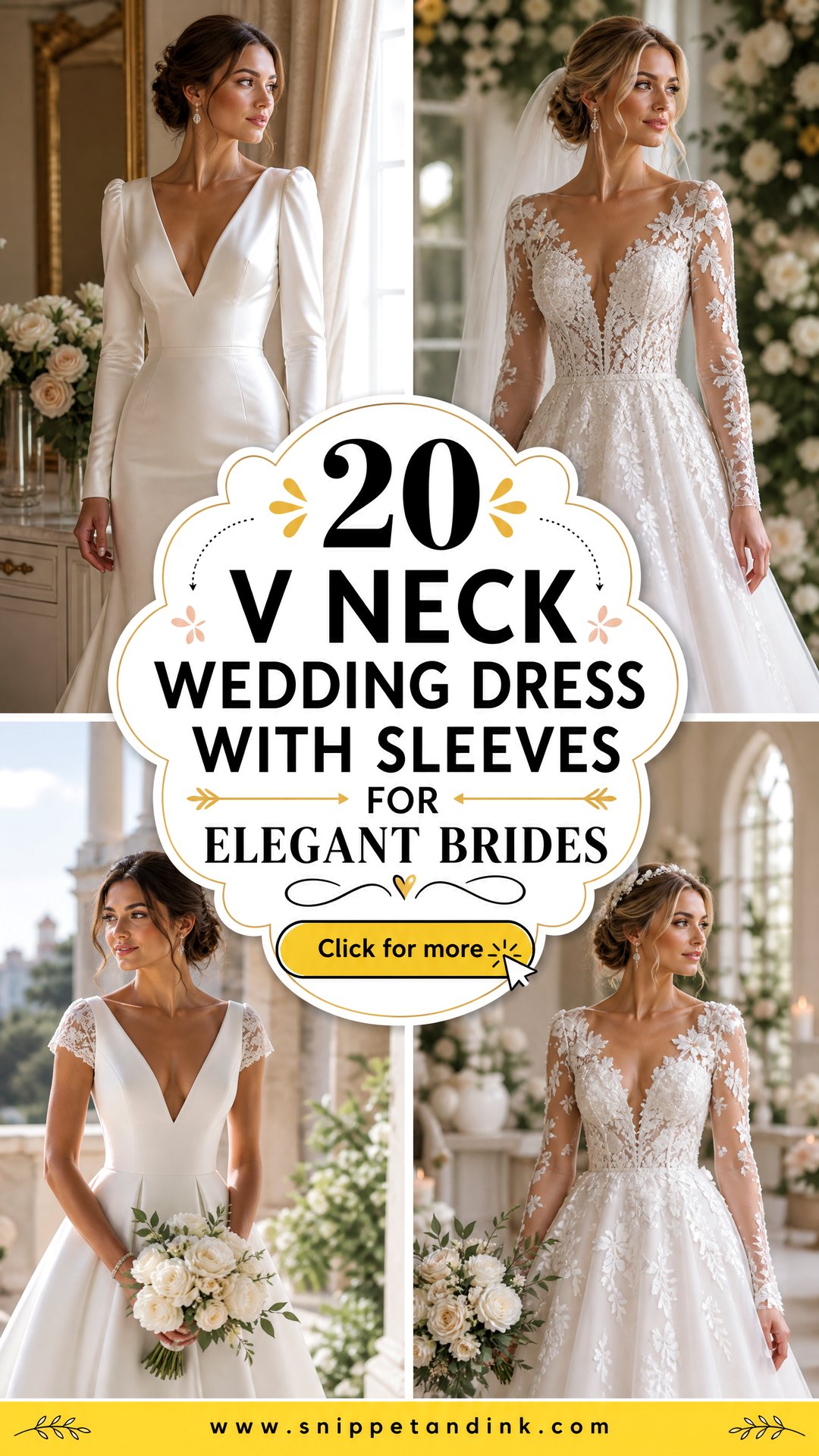 20 V Neck Wedding Dress with Sleeves for Elegant Brides - 20 V Neck Wedding Dress with Sleeves for Elegant Brides