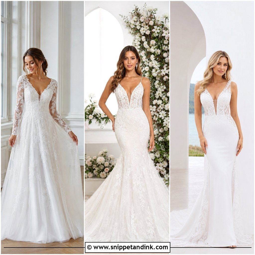 20 V Neck Wedding Gown Ideas for an Elegant Bridal Statement