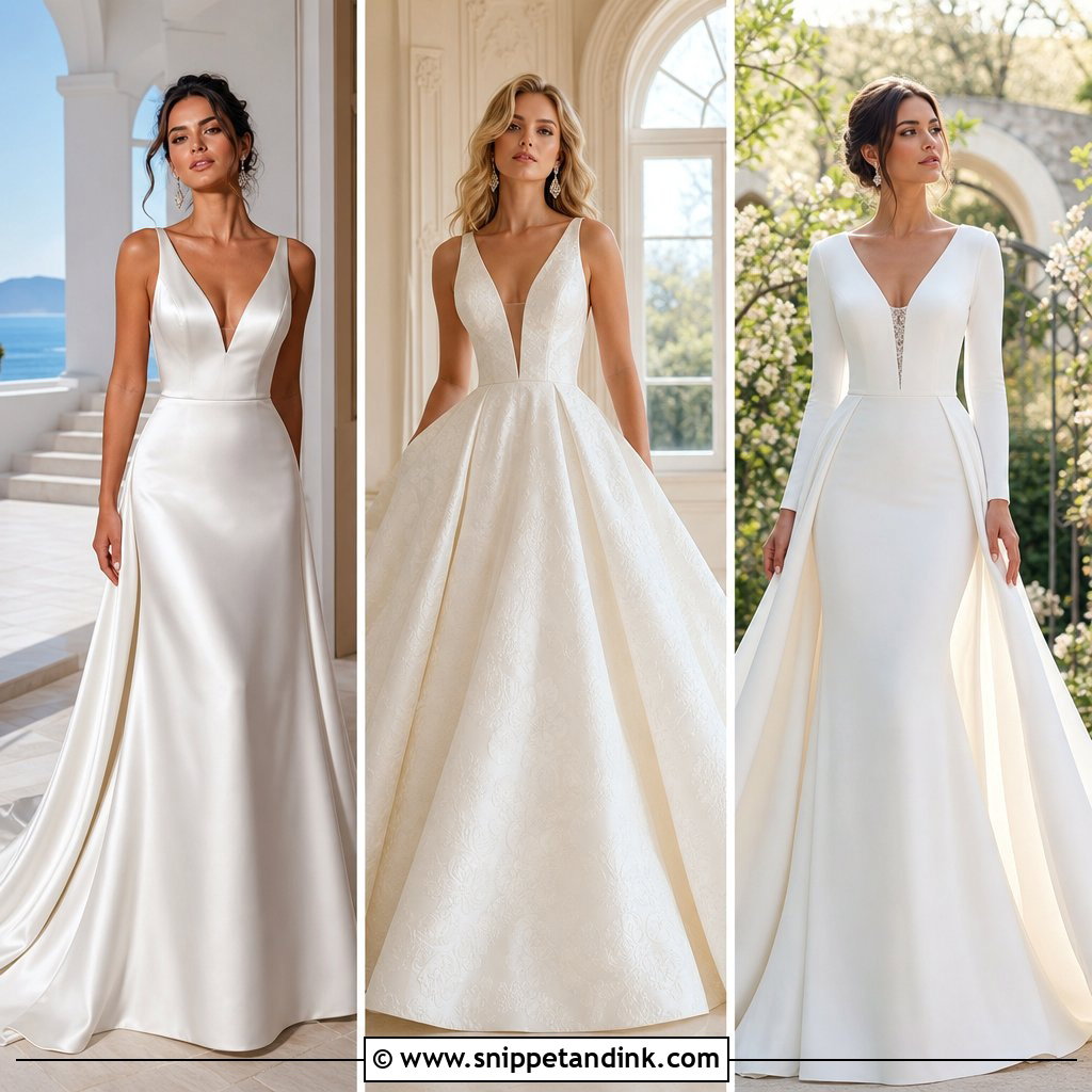 20 V Neckline Wedding Dress Ideas for a Sleek Bridal Look