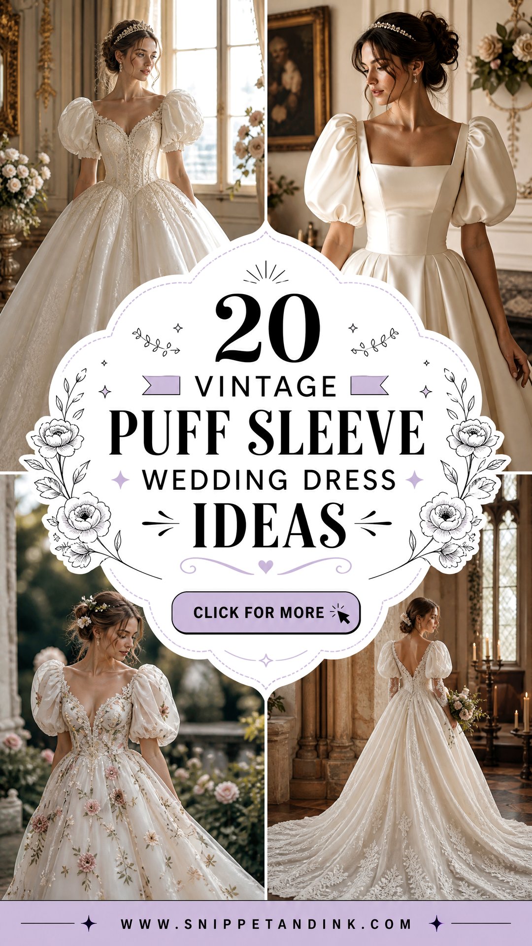20 Vintage Puff Sleeve Wedding Dress Ideas for Romantic Brides - 20 Vintage Puff Sleeve Wedding Dress Ideas for Romantic Brides