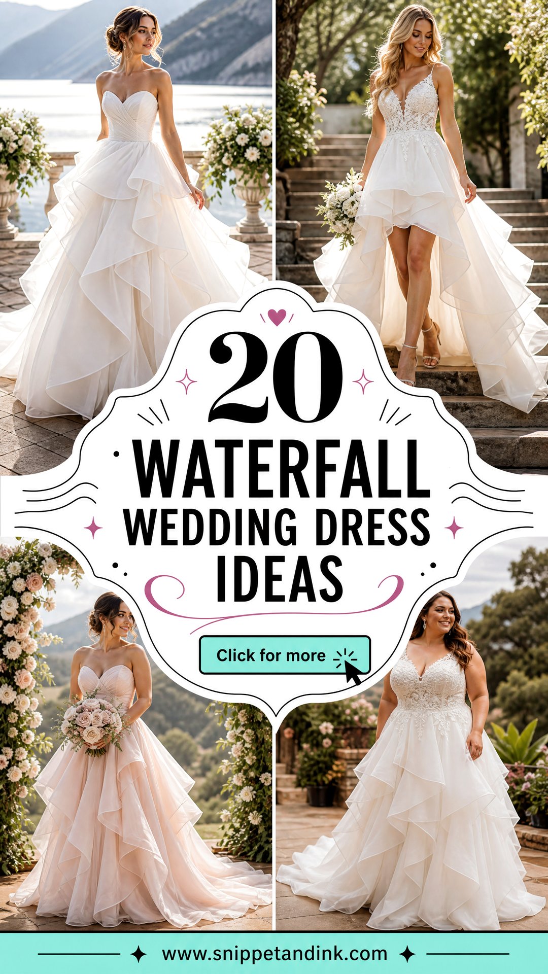 20 Waterfall Wedding Dress Ideas for Dreamy Flowing Bridal Looks - 20 Waterfall Wedding Dress Ideas for Dreamy, Flowing Bridal Looks