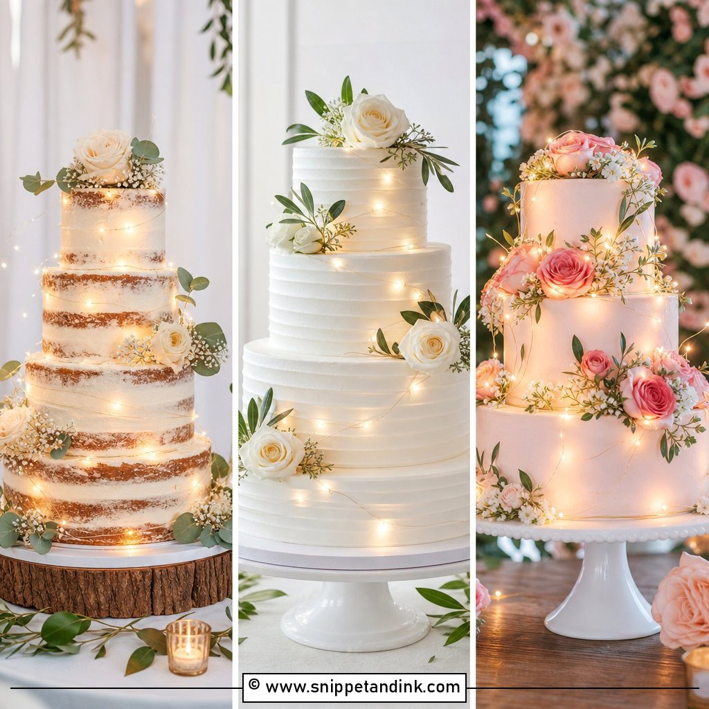 20 Wedding Cake Ideas with Fairy Lights for Magical Receptions