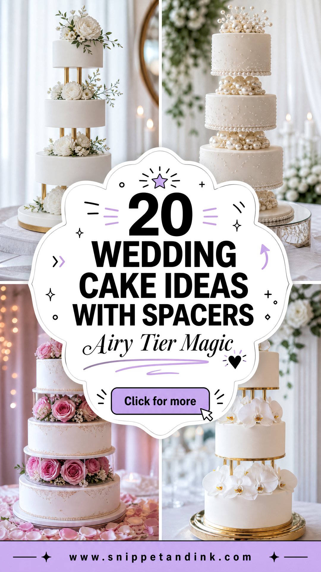 20 Wedding Cake Ideas with Spacers for Airy Modern Tiers - 20 Wedding Cake Ideas with Spacers for Airy Modern Tiers