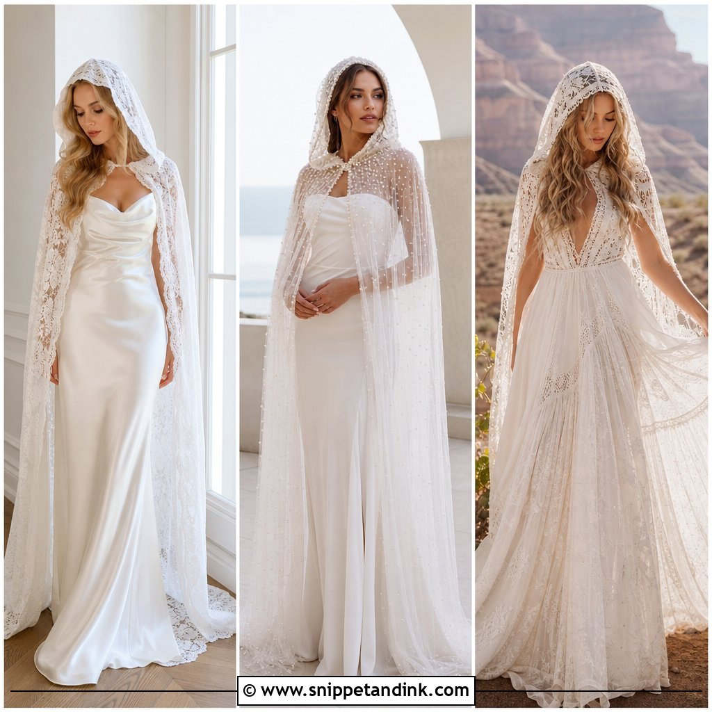 20 Wedding Cape with Hood Ideas for Cozy Dramatic Bridal Style