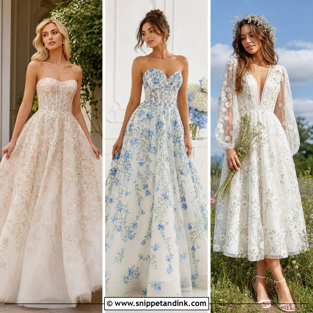 20 Wedding Dress Floral Embroidery Ideas for Romantic Brides