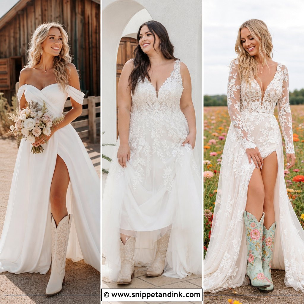 20 Wedding Dress and Cowboy Boots Ideas for Western Brides