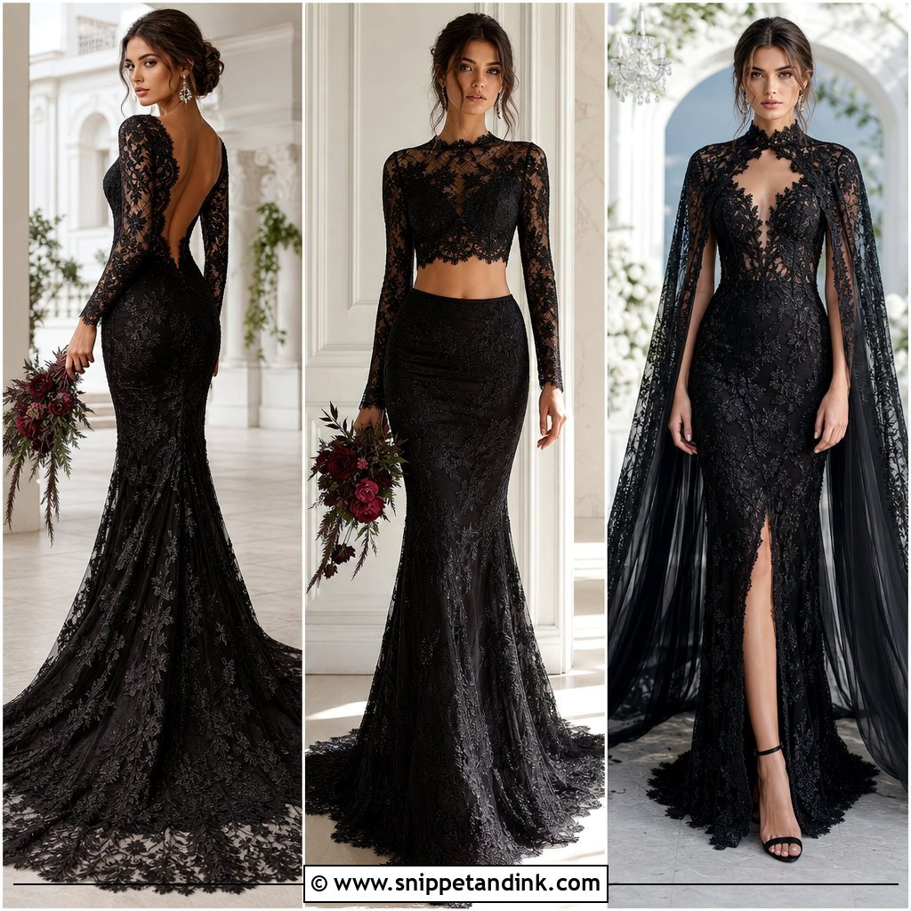 20 Wedding Dress with Black Lace Ideas for a Striking Look