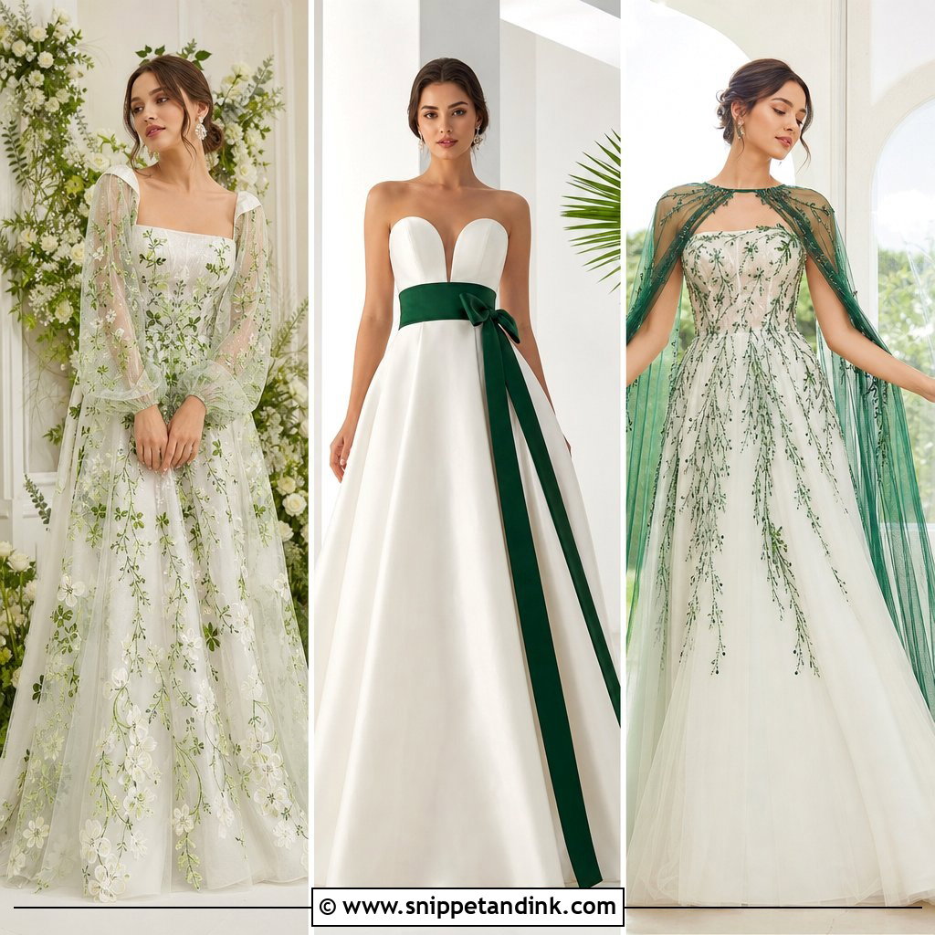 20 Wedding Dress with Green Accents Ideas: Fresh Bridal Style