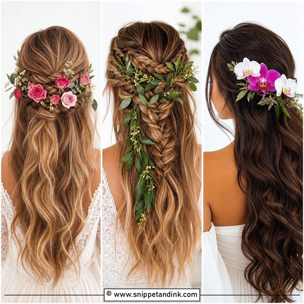 20 Wedding Hair Down with Flowers for Dreamy Bridal Style