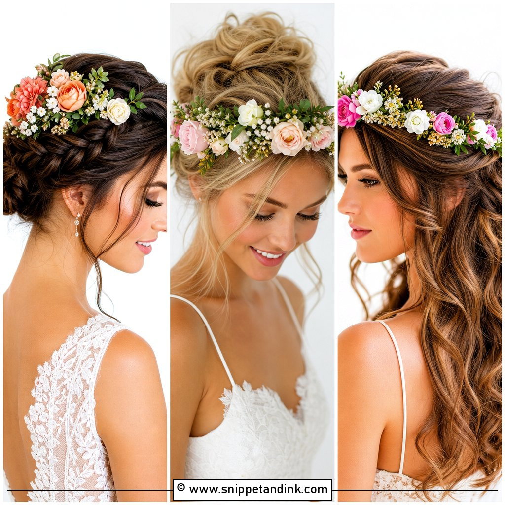 20 Wedding Hair with Flower Crown Ideas for Boho Brides