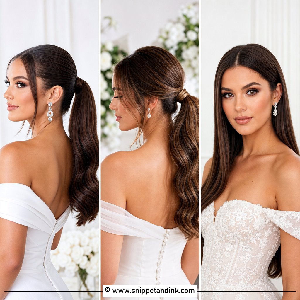 20 Wedding Hairstyles for Long Hair Off Shoulder Dress