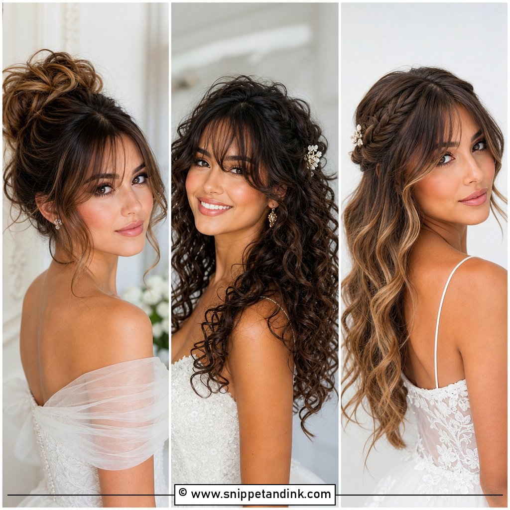 20 Wedding Hairstyles with Curtain Bangs for Soft Romance