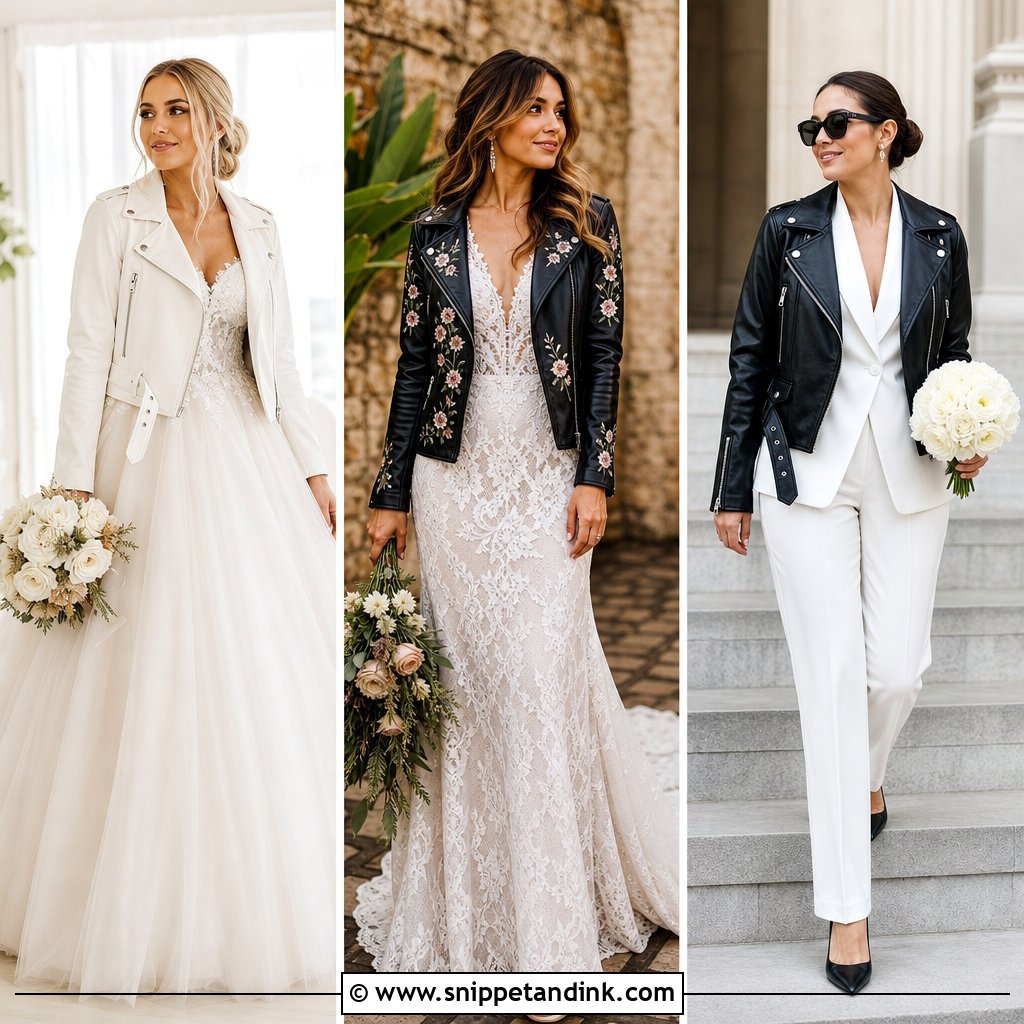 20 Wedding Leather Jacket Ideas for Edgy Romantic Bridal Style