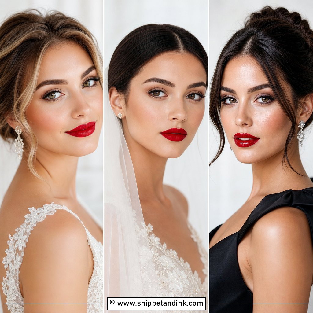 20 Wedding Makeup Red Lips Looks for Romantic Bridal Glam