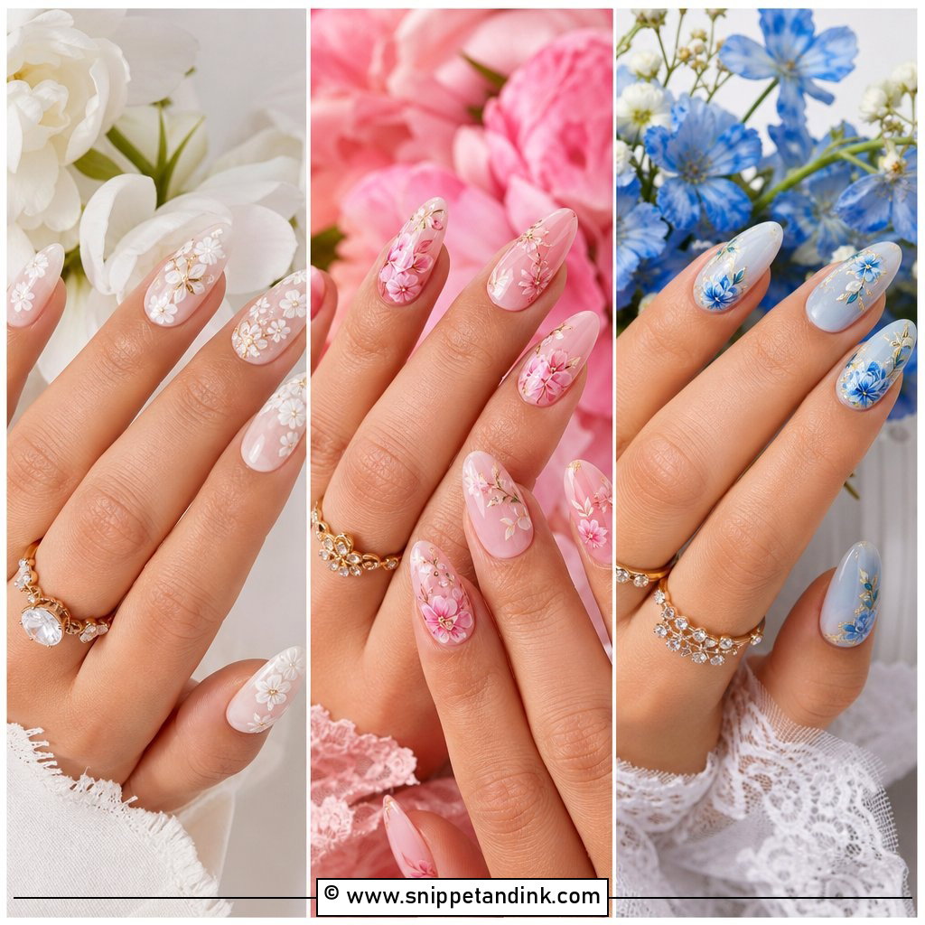 20 Wedding Nails Flowers Ideas for Soft Bridal Beauty
