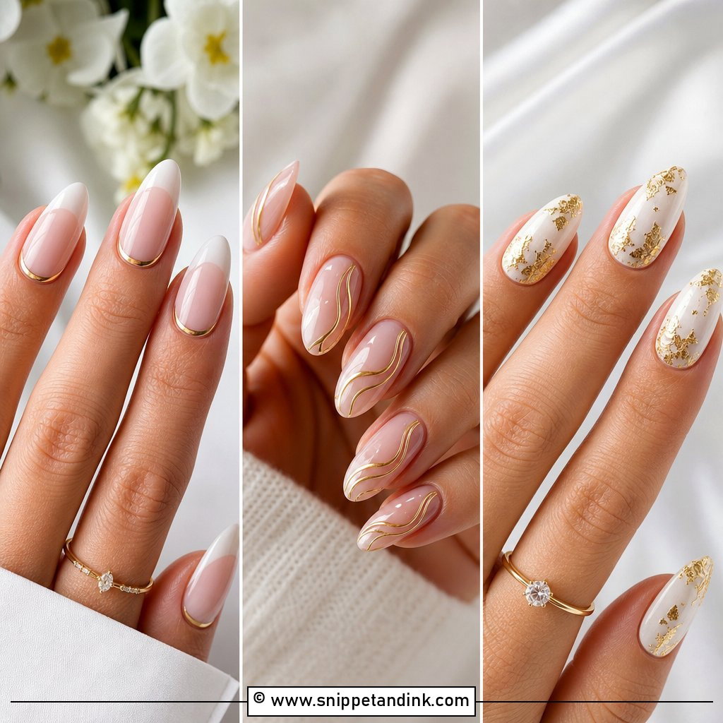 20 Wedding Nails Gold Accent Ideas for Luxe Bridal Glam