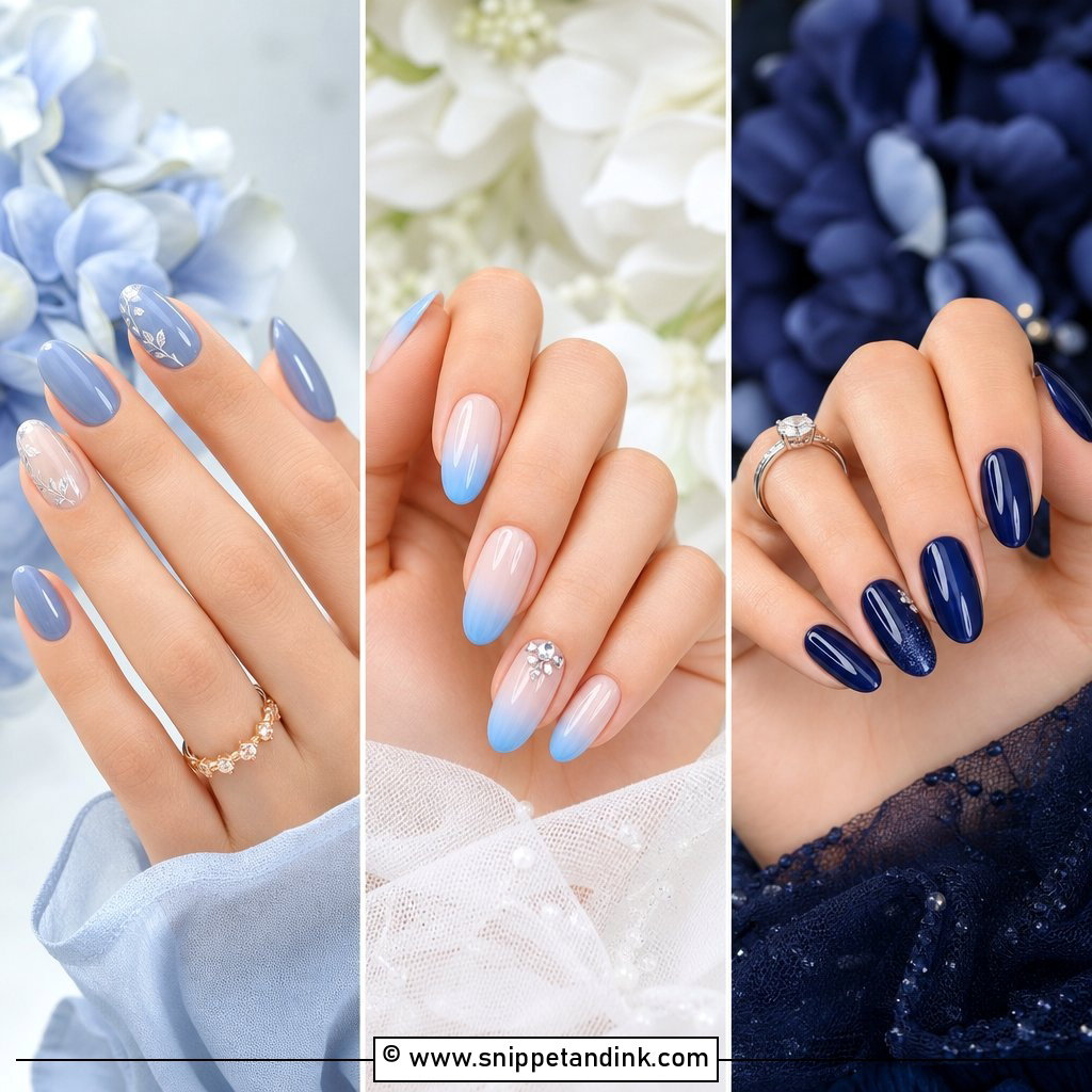 20 Wedding Nails with Blue for a Dreamy Bridal Look