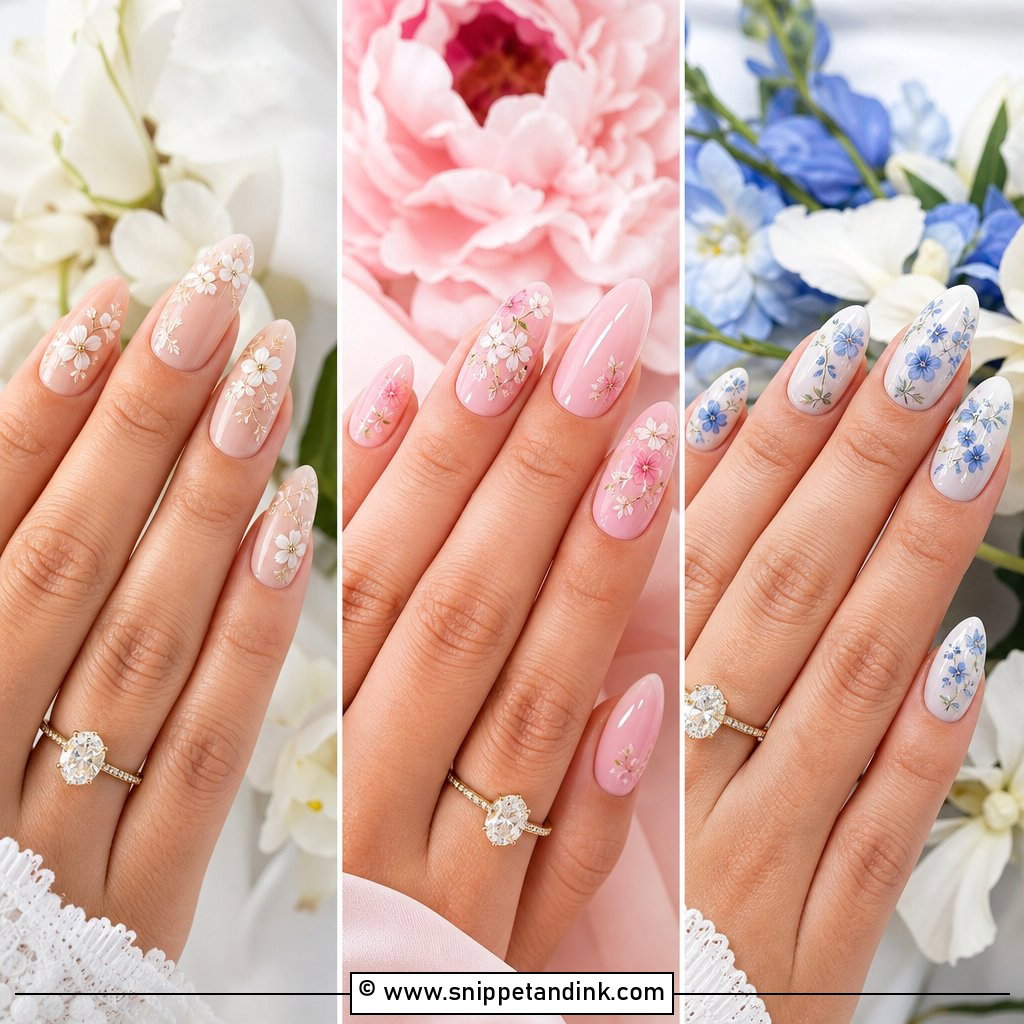 20 Wedding Nails with Flowers for Romantic Bridal Style